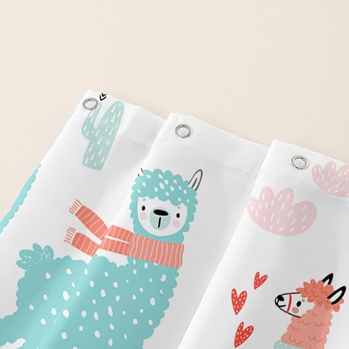 AILONEN Cute Llama Alpaca Shower Curtain 48" W*72" H Bathroom Curtains for Kids,Cartoon Animals Colorful Girls Cactus Bath Decor Fabric Polyester Waterproof Shower Curtain with 12 Pack Plastic Hooks