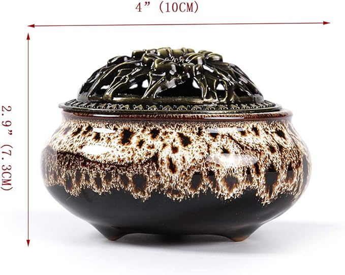 Ceramic Incense Burner with Incense Stick Holder + Insulation use for Stick or Coil Incense, Sage Cones and Frankincense (Fambe Gray)