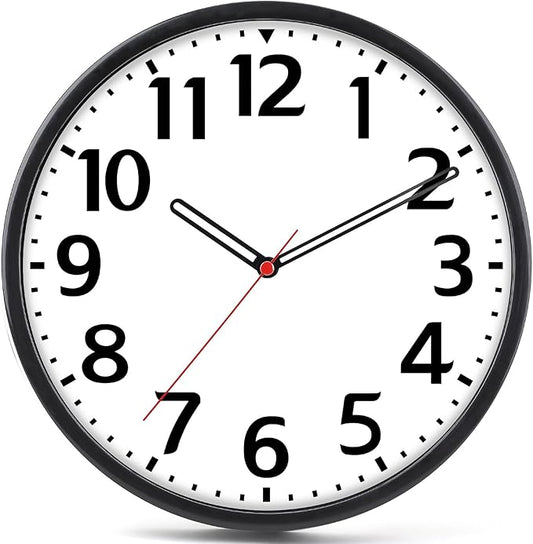 Wall Clock Silent & Non Ticking Modern Quartz Battery Operated Digital Quiet Sweep Office/Home/School/Kitchen Decor Clocks 9 Inch Black