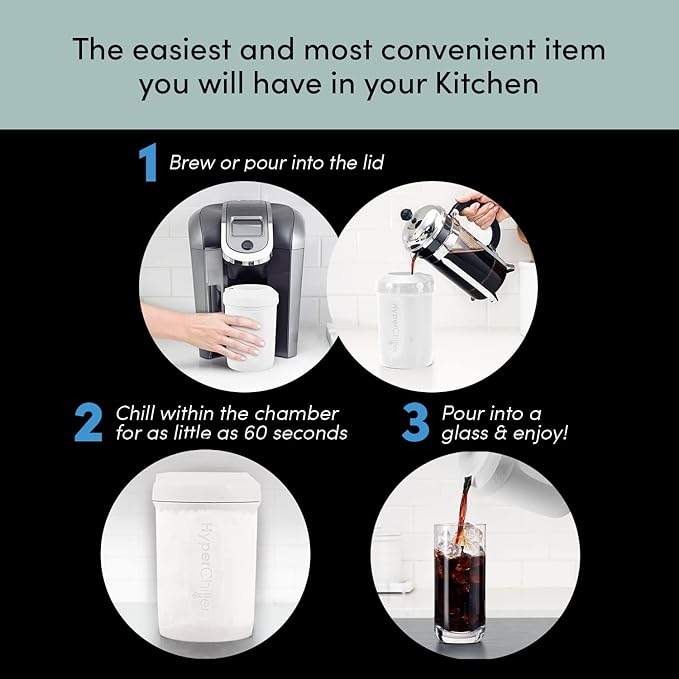 HyperChiller HC2W Patented Iced Coffee/Beverage Cooler, NEW, IMPROVED,STRONGER AND MORE DURABLE! Ready in One Minute, Reusable for Iced Tea, Wine, Spirits, Alcohol, Juice, 12.5 Oz, White