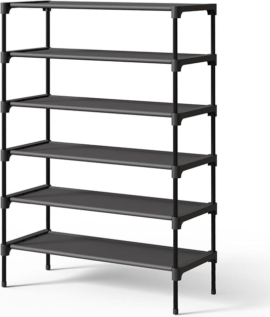 Kitsure Shoe Rack - Premium Non-Woven Shoe Rack Shelf, Shoe Organizer for Closet, Entryway, Garage & Corridor, Sturdy & Durable Long Stackable Shoe Shelves, 3X-Large, Black