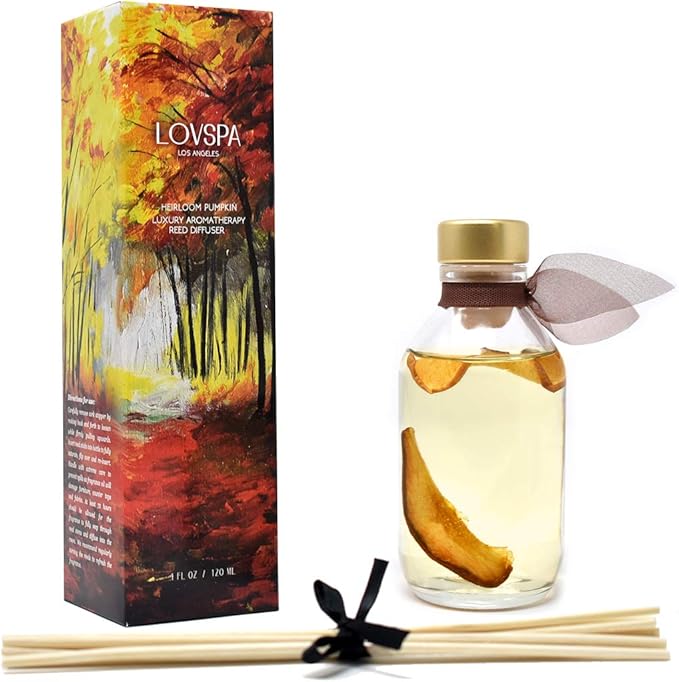 LOVSPA Apple Harvest Reed Diffuser Set with Fresh Red Apples & Roasted Pears, Infused with Real Fruit Slices, Room Scent Air Freshener Made in The USA