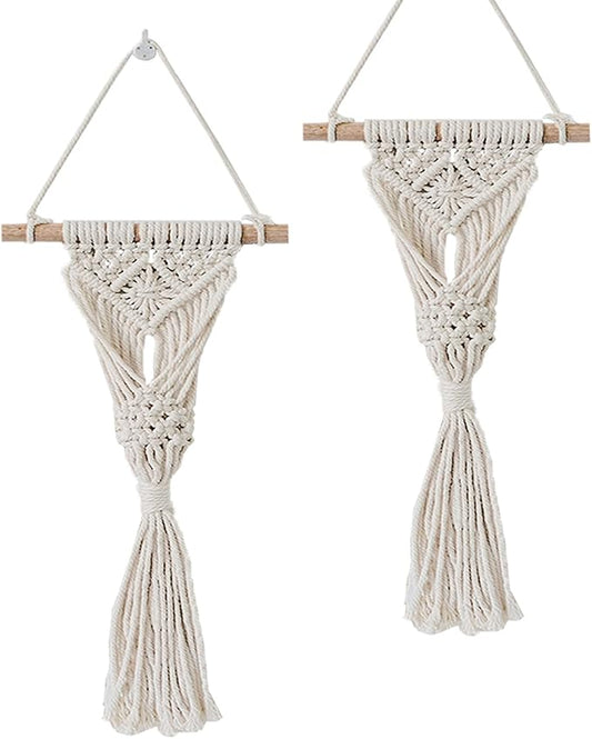 2 Pcs Handmade Woven Bohemian Tapestry Macrame Woven Wall Hanging Bohemian Handmade Woven Tapestry Home Decoration Macrame Boho Wall Hanging Decor for Living Room Dorm Apartment Office Decoration
