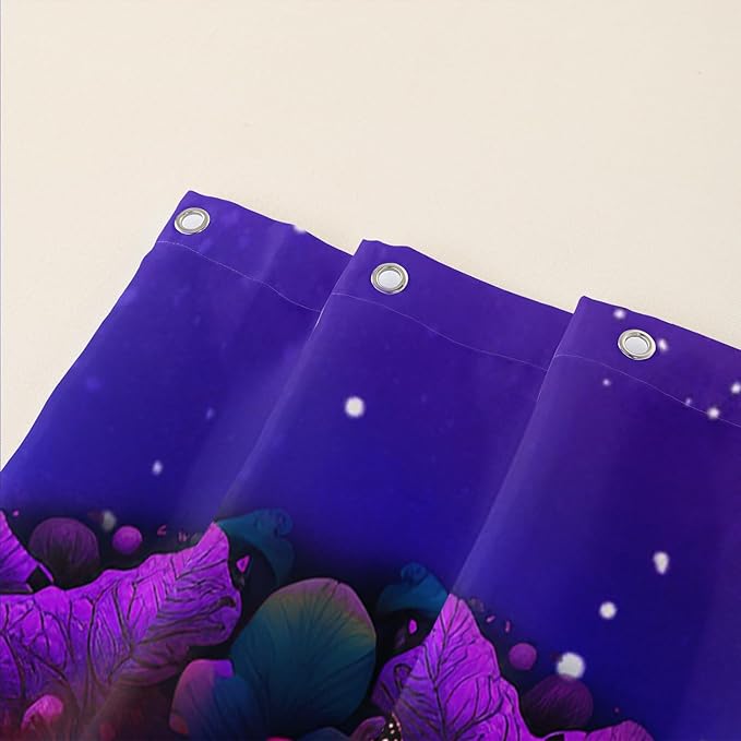 AILONEN Colorful Frog Shower Curtains,Poisonous Mushroom Printed Bath Curtains for Kids,Purple Polyester Waterproof for Bathroom,72" W*72" H with 12 Plastic Hooks