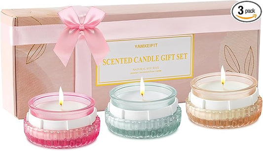 Scented Candles Gift Set-3 Pack Aromatherapy Candles for Women with Lavender,Sandalwood Rose & Vanilla,Natural Soy Wax,Candles for Home Scented,Candle Gifts for Women Birthday,Christmas