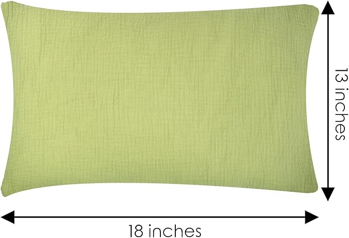 Organic Cotton Muslin Mini Pillowcases with Envelope Design,2 Pack Ultra Breathable Kids Toddler Pillowcases for Boys and Girls- 13 x 18 inches (Green)