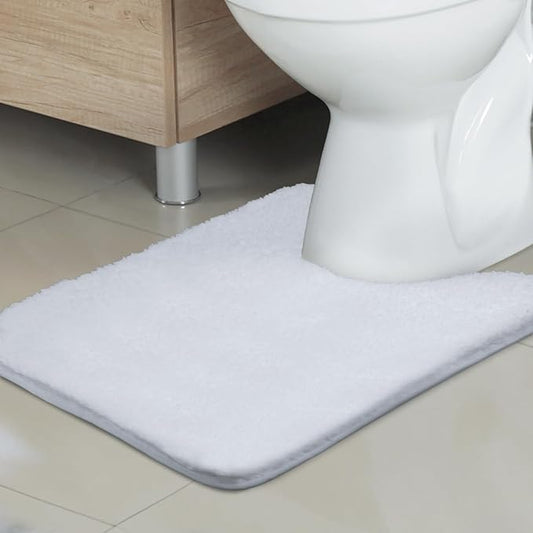 TECHMILLY U Shaped Super Soft Shaggy Bathroom Rugs, Absorbent Thick Non Slip Microfiber Toilet Rugs, Quick Dry Machine Washable Bath Mat for Bathroom Floor, Bathtub and Shower 24"x20" White