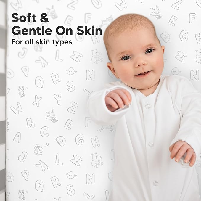 2-Pack Organic Crib Sheets for Boys, Girls - Jersey Fitted Crib Sheet, Baby Crib Sheets Neutral, Crib Mattress Sheet, Cotton Crib Sheets, Breathable Crib Sheet, Baby Mattress Sheets (ABC Land Rose)