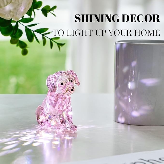 Crystal Dog Figurine Faceted Glass Puppy Statue Pink Labrador Ornament Animal Collectible Sculpture Handscraft Paperweight Home Decor