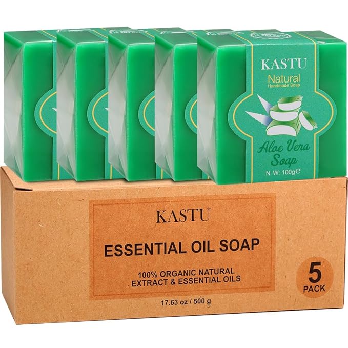 5PCS Aloe Vera Soap Bar for Face & Body,Repair Skin,Moisturizing,Natural Handmade,Hypoallergenic Beauty Bar Sensitive Skin With Gentle Cleanser,Men and Women