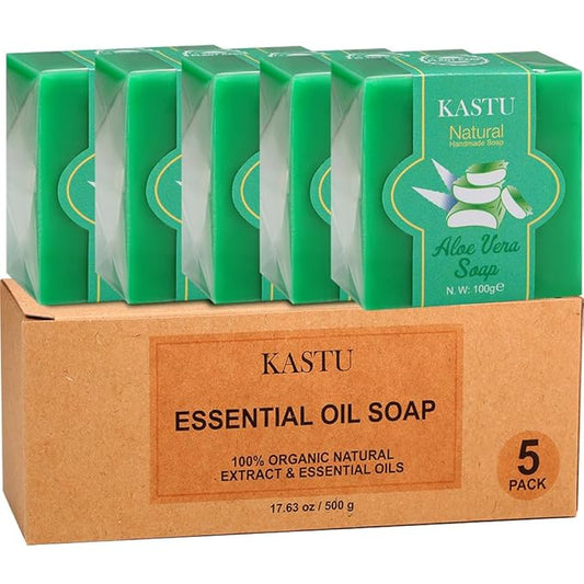 5PCS Aloe Vera Soap Bar for Face & Body,Repair Skin,Moisturizing,Natural Handmade,Hypoallergenic Beauty Bar Sensitive Skin With Gentle Cleanser,Men and Women