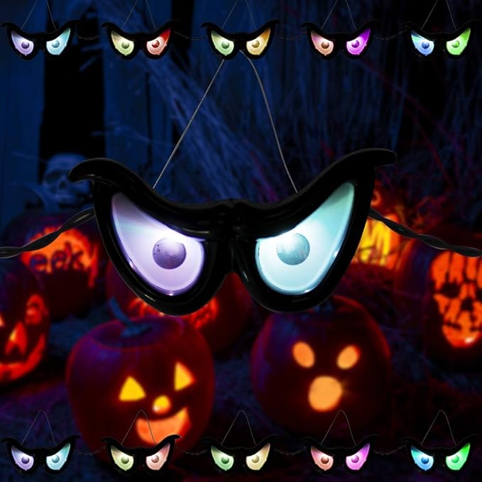 YOFIT 6.5ft Outdoor Halloween Decorations 5 Pairs Waterproof Glowing Eyes LED String Lights with Timer for Bushes, Trees, Windows, Yards & Garage Doors