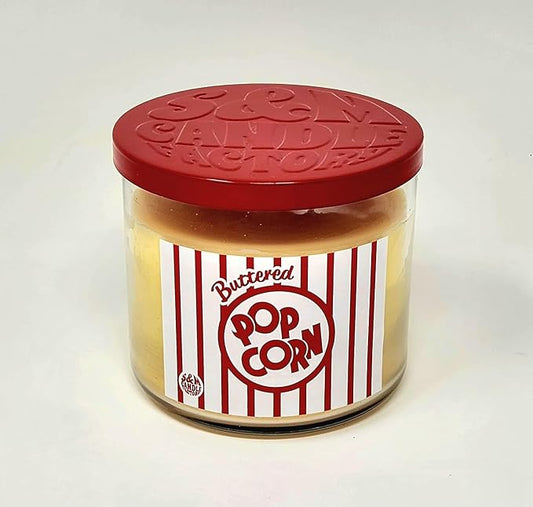 Buttered Popcorn Candle ~ by S&M Candle Factory~ Premium 100% All Natural Soy Candle ~ Movie Night Candle ~ Highly Scented (Large 3 Wick)