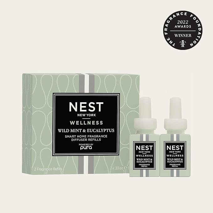 NEST New York Smart Home Fragrance Diffuser Refill Smart Vials, Wild Mint & Eucalyptus - Set of 2 - Designed for NEST x Pura 3 and NEST x Pura 4 Diffusers - Cruelty Free, Vegan - Made in USA
