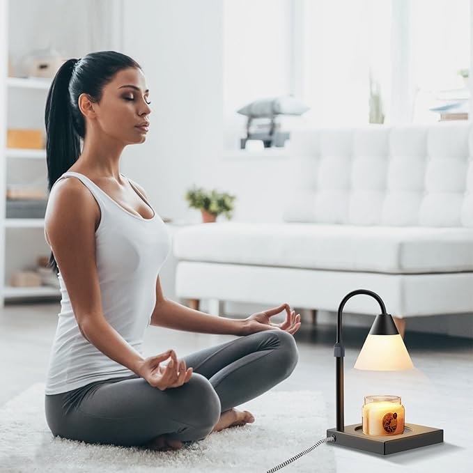 Candle Warmer Lamp, Dimmable Metal Lamp Height Adjustable, Compatible with Yankee and 3 Wick Large Jars, Lamps Scented Wax for Home Decor (Glass-Black), LALISUACTF01