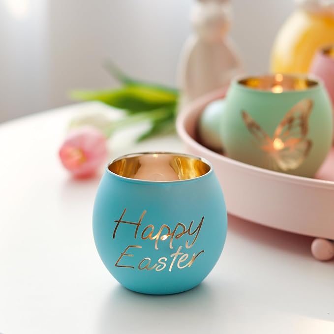 SHMILMH Easter Candle Holders 6PCS, Easter Table Decorations Glass Votive Tealight Candle Holders, Indoor Easter Centerpiece Decorations, Women Adult Easter Gifts