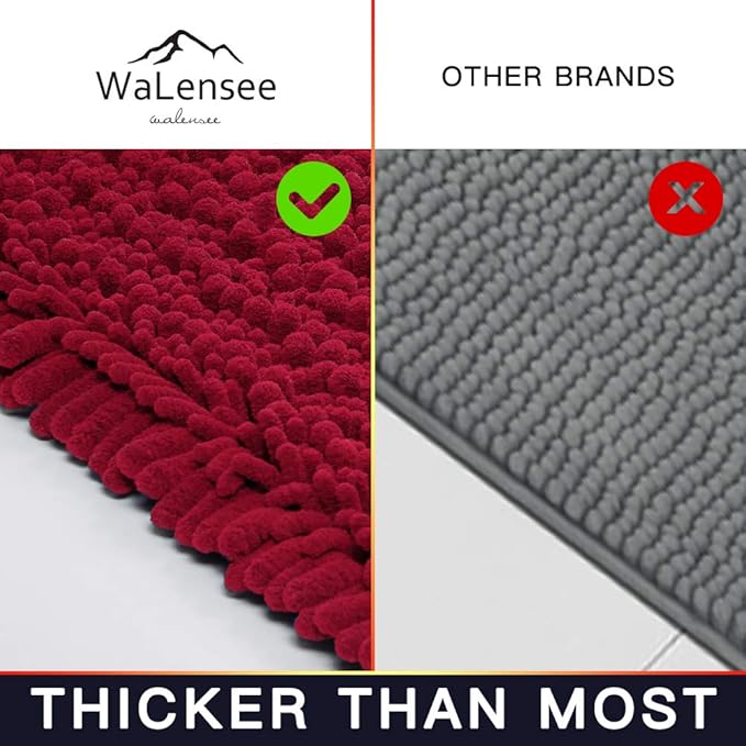 Walensee Bathroom Rug Non Slip Bath Mat (36x24 Inch Red) Water Absorbent Super Soft Shaggy Chenille Machine Washable Dry Extra Thick Perfect Absorbant Best Large Plush Carpet for Shower Floor