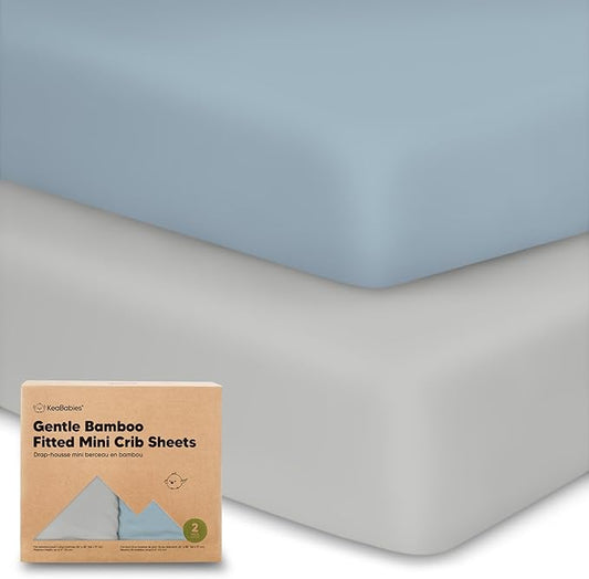 Pack and Play Sheets Fitted, 2-Pack Mini Crib Sheets - Pack N Play Sheets, Organic Fitted Crib Sheet for Pack and Play Mattress, Playard Baby Crib Sheets, Crib Sheets Neutral for Boys, Girls (Steel)