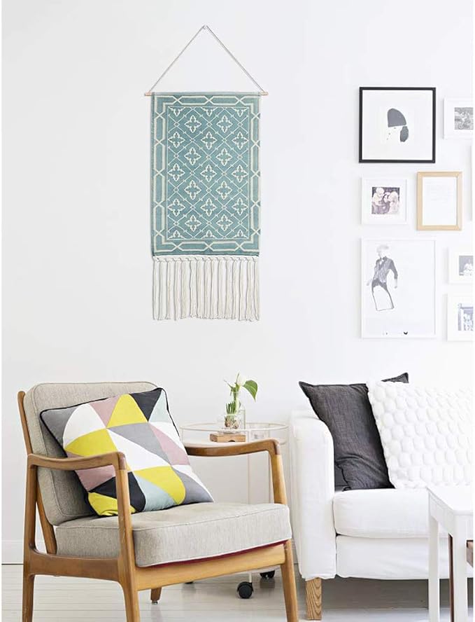 Dremisland Macrame Woven Wall Hanging Tapestry- Boho Chic Bohemian Home Decor Geometric Art Decor Boho Backdrop - Beautiful Apartment Dorm Room Door Decoration, 17.7" W x 32" L (Vintage Green)