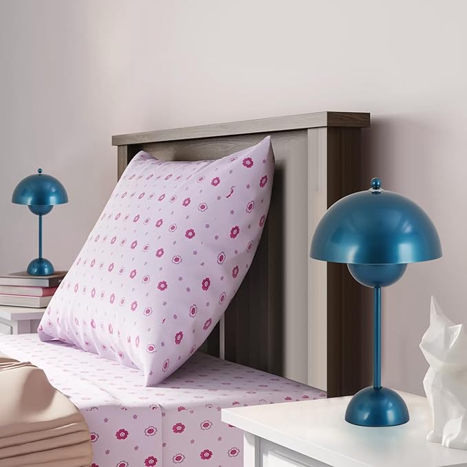 COSYLUX Modern Small Table Lamp for Bedroom, Cute Dome Shade Reflecting Light Reading Lamp for Living Room, Kid's Room, Study, Office, Beside Bedside Nightstand Desk Lamp(Pearl Blue)