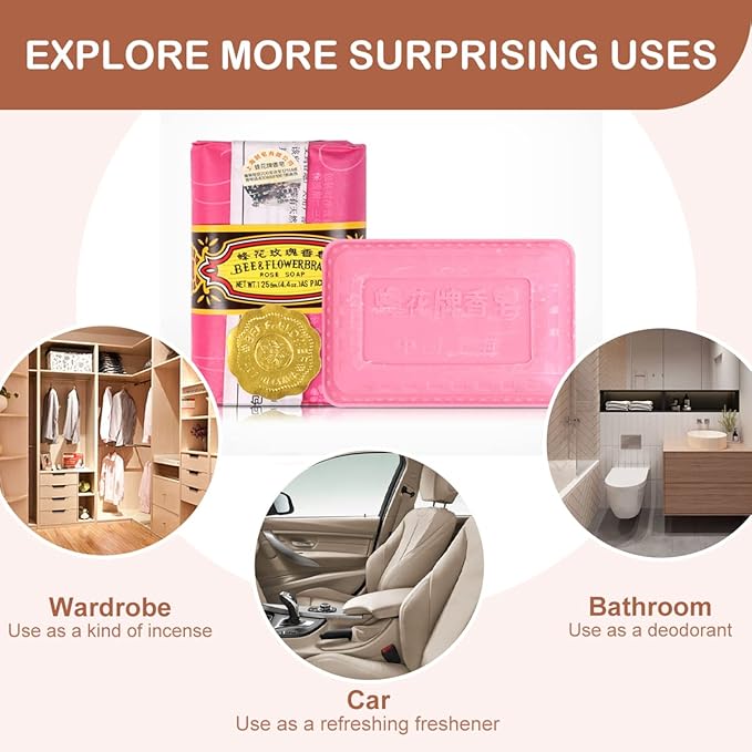 Bee & Flower Soap Bar Rose Soap Moisturizing Bath Bar Soap Nourishes Your Skin 4.4 oz(Pack of 4)