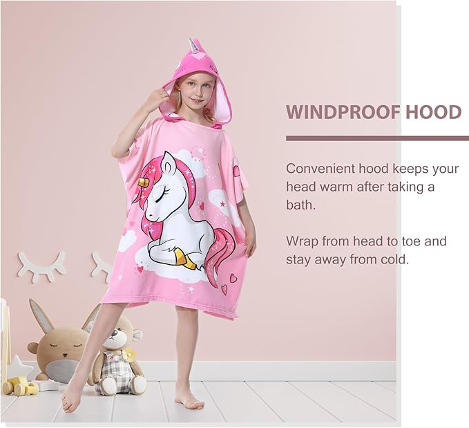 MOKANI Kids Hooded Poncho Towels, Soft & Absorbent Microfiber Beach Towel, Swimming Pool Changing Robe Bathrobe Bath Towel