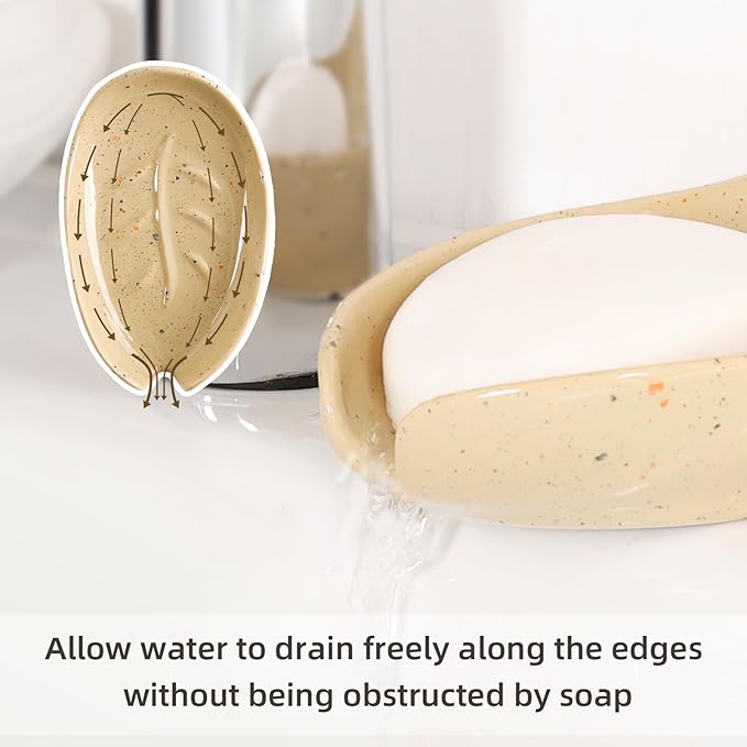 Soap Holder, Self Draining Soap Dishes 2PCS, Leaf Shape Ceramic Bar Soap Holder Drain Soap Dishes for Bathroom Sink Shower Kitchen, Easy to Clean Keeps Soap Dry, ANTIS'S HOME