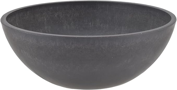 PSW Pot Collection M30DC 12-inch Plastic/Stone/Wood Composite Low Bowl Planter – No Drainage Hole (Drillable), Shallow Indoor/Outer Pot for Succulents, Bonsai, Fairy Gardens, Herbs, Dark Charcoal
