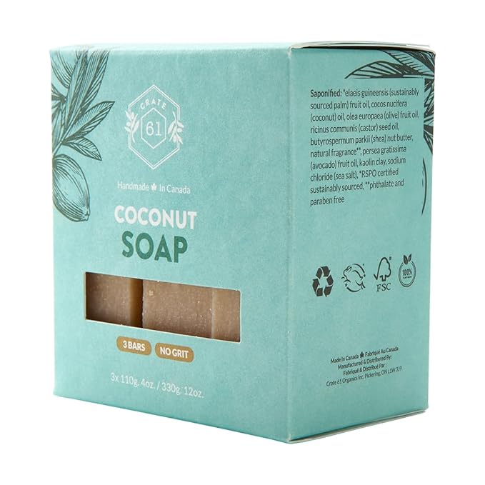 Handmade Vegan Natural Bar Soap Cold Pressed For Face And Body, With Premium Essential Oils, For Men And Women 3 Pack (Coconut)