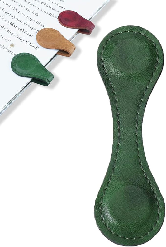 1Pcs Magnetic Leather Bookmark - Vintage Faux Double-Sided Magnetic Bookmark Page Clip for Women & Men, Book Accessories Compact Book Lover Gift for Readers, Travel & Office (Green)