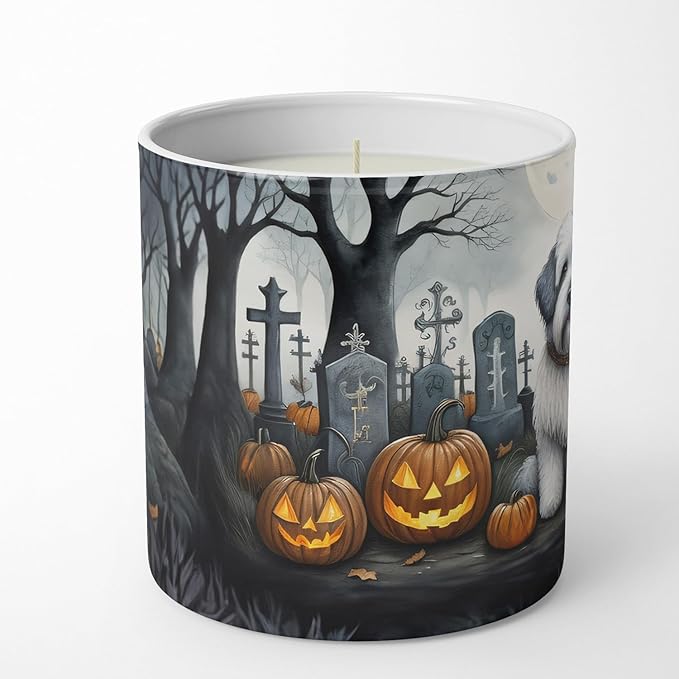 Caroline's Treasures DAC2071CDL Old English Sheepdog Spooky Halloween Decorative Soy Candle Nature Soy Wax Essential Oil Home Decor Ideal for Bedroom Kitchen Bath Office Gift, 10 oz
