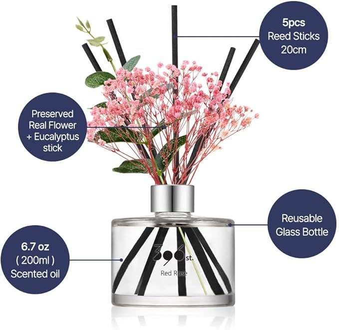 396 st. Preserved Baby's Breath Flower Reed Diffuser, White Musk, 200ml(6.7oz) / Reed Diffuser Sets, Scentsy Home Fragrance, Scented Oils, Home & Bathroom Décor