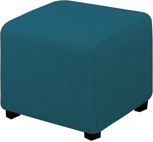 Easy-Going Stretch Square Ottoman Cover Folding Storage Stool Furniture Protector Soft Rectangle Slipcover with Elastic Bottom (15x15x15inch, Peacock Blue), X-Small
