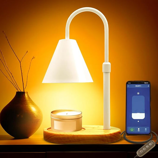 Mother’s Day Candle Warmer Lamp – App-Controlled Dimmable Warmer Light with Timer & Adjustable Height – Modern Flameless Candle Melter lamp with Wood Base for Jar Candles– Gift for Mom & Women
