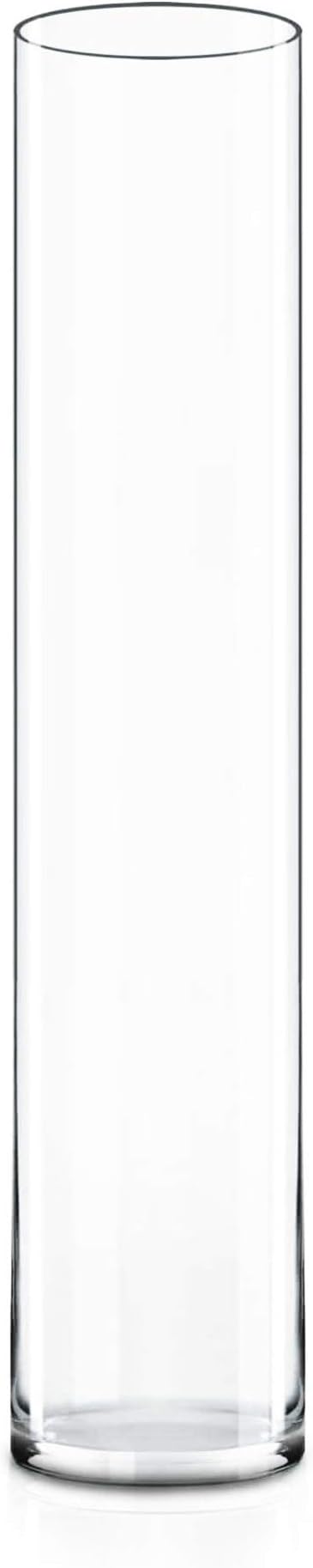 CYS Excel Clear Glass Cylinder Vase (H:24" D:4") | Multiple Size Choices Glass Flower Vase Centerpieces | Hurricane Floating Candle Holder Vase