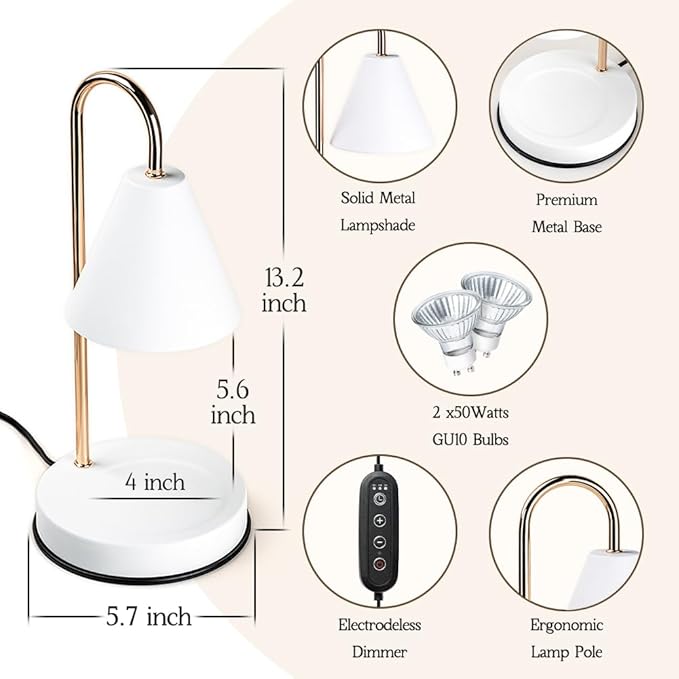 Candle Warmer Lamp with Timer, Electric Lamp Candle Warmer White, Birthday Gifts for Women, Bedroom Western Home Decor, Dimmable Wax Melt Warmer for Scented Wax with 2 Bulbs