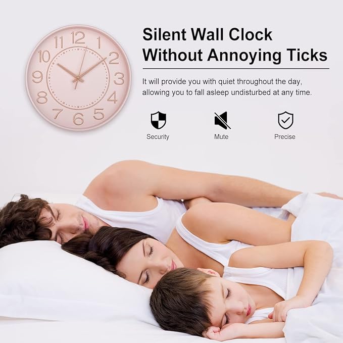HZDHCLH 10 inch Small Wall Clocks Battery Operated,Silent No Ticking Clock for Wall,Modern Quartz Wall Clock for Living Room Bedroom Kitchen Office School Classroom Decor (Pink& Rosegold)