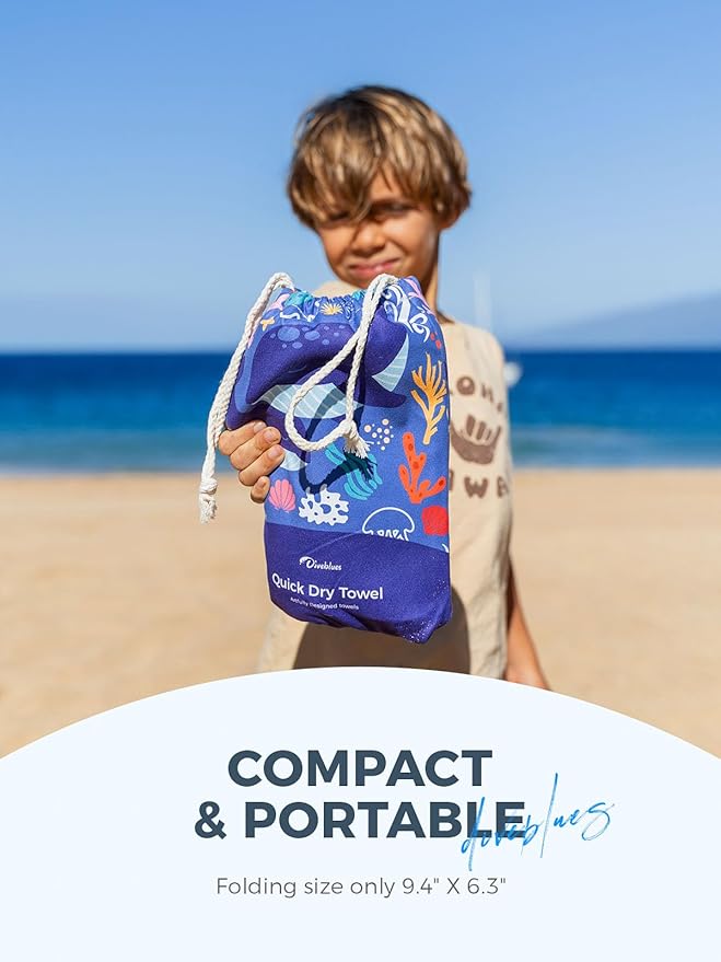 Kids Beach Towel 60''x30'', Quick Dry, Sand Free, Compact, Lightweight, Absorbent, Girls & Boys Large Microfiber Towels for Pool, Swim, Cruise Essentials, Whale