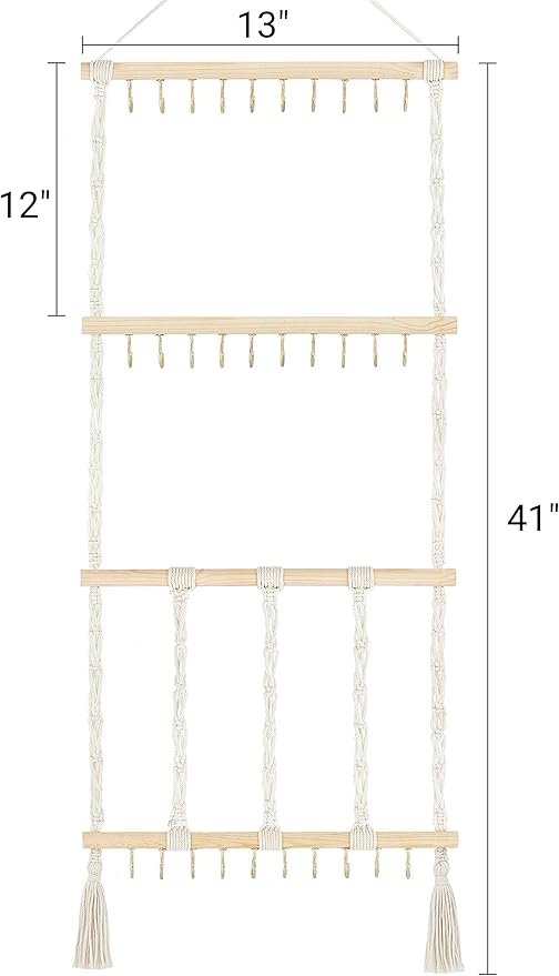 Dahey Headband Holder Bow Hanger for Girls Hair Bows, Macrame Headbands Hair Accessories Hanger Necklace Display with 30 Hooks Wall Hanging Over Door Organizer Boho Nursery Decor for Baby's Room