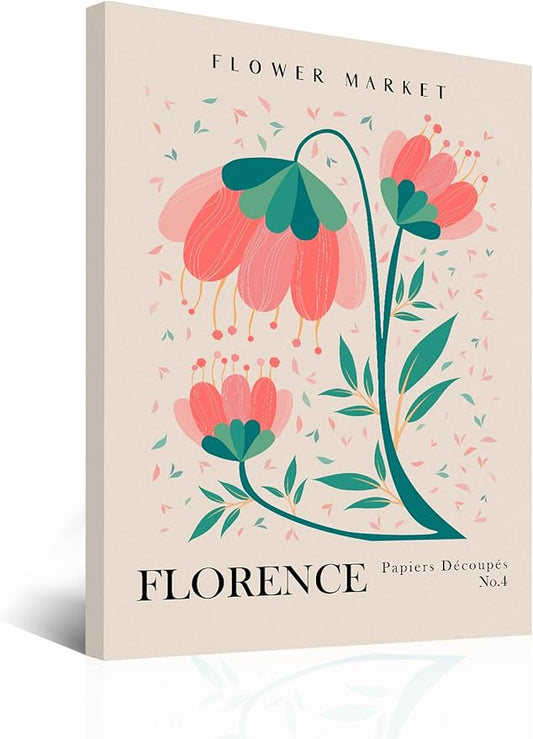 Flower Market Wall Art Framed, Abstract Flower Market Wall Art Prints, Vintage Colorful Floral Wall Art Decor, Minimalist City & Flower Painting Pictures for Aesthetic Room, Bedroom, Living Room, Gallery, Boho Room Decor（12x16inch, Type 1)