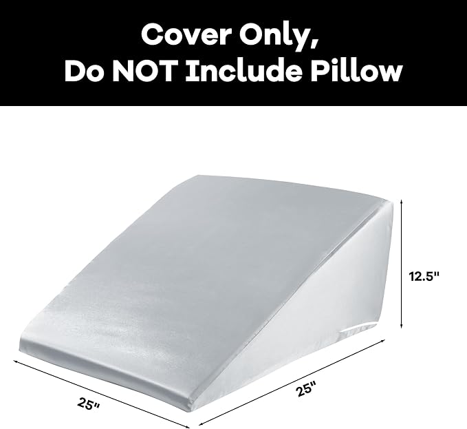 HOMBYS Satin Bed Wedge Pillow Cover Silky & Smooth Wedge Pillowcase 1 Pack 24x24x12, Soft & Breathable, Removable & Machine Washable-Zipper Design (Pillow Not Include), Light Grey
