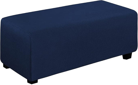 Easy-Going Stretch Ottoman Cover Folding Storage Stool Furniture Protector Soft Rectangle slipcover with Elastic Bottom(Ottoman X-Large,Navy)