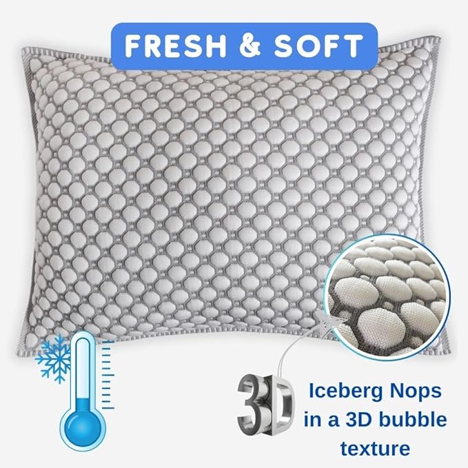 Refreshing Pillow for Hot Sleepers, 3D Knitted & Breathable, with Inside Pillow, 15"x23", Oekotex Class 1, Washable with Hidden Zipper, Innovative Cooling Yarn, No Gels Used (Grey)