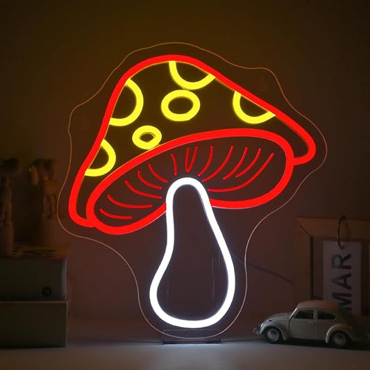 Red Mushroom Neon Sign Whimsical LED Wall Decor for Gaming Rooms, Fantasy Mushroom Lovers, USB-Powered Adjustable Brightness Light Up Signs USB LED Signs for kids room