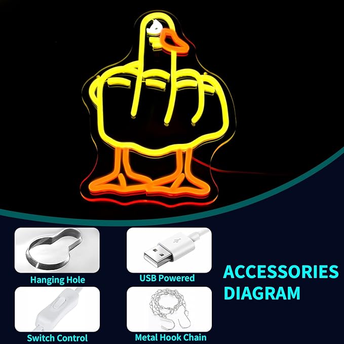 Duck Neon Sign Led Neon Signs for Wall Decor Yellow Light Up Sign Preppy Girls Room Decor USB Powered Gifts