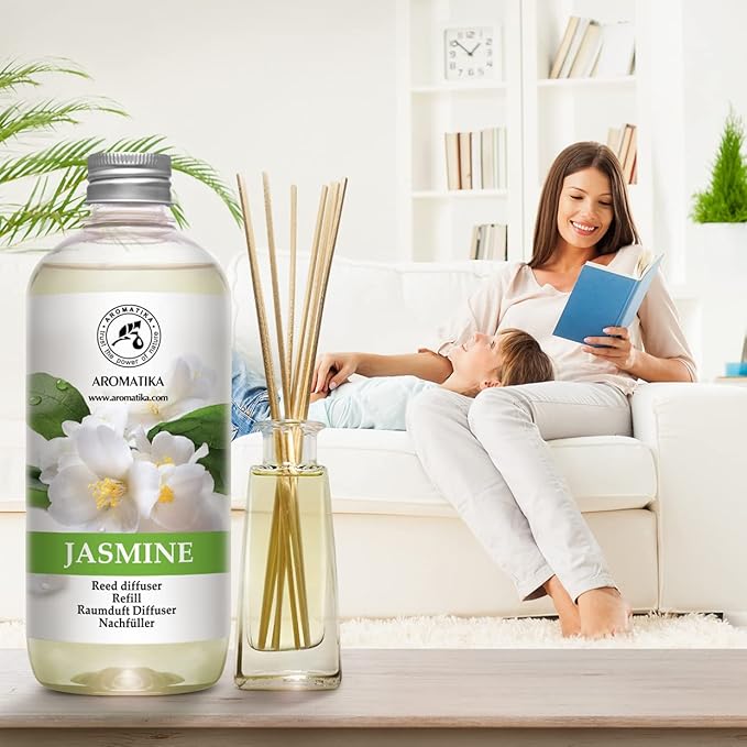 Jasmine Reed Diffuser Refill - 4x17 Fl Oz - Scented Reed Diffuser Refill - Home Fragrance - Air Freshener - Room Freshener - Floral & Long Lasting Scent - Aromatherapy