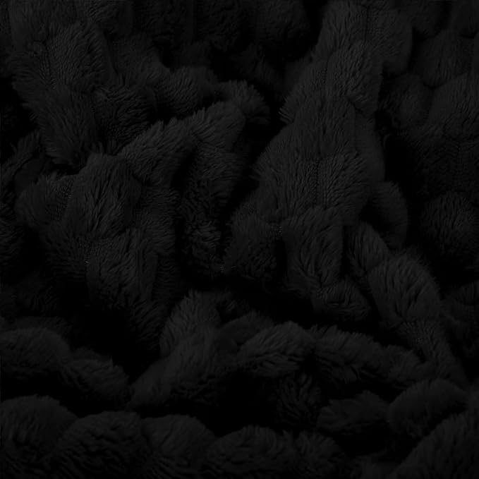 Puncuntex Black Throw Blanket 90"×90" inches Fuzzy 3D Jacquard Decorative Flannel Fleece Super Soft Plush Cozy Blanket for Couch Sofa Chair Lightweight