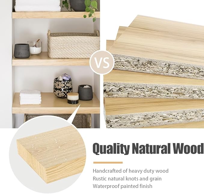 Floating Shelves for Wall, Natural Wood Shelf Decor for Bathroom Kitchen Bedroom, Hanging Mounted Invisible Bracket, Small 17 inch, Rustic Burlywood