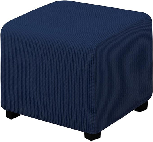 Easy-Going Stretch Square Ottoman Cover Folding Storage Stool Furniture Protector Soft slipcover with Elastic Bottom (15x15x15inch, Navy)