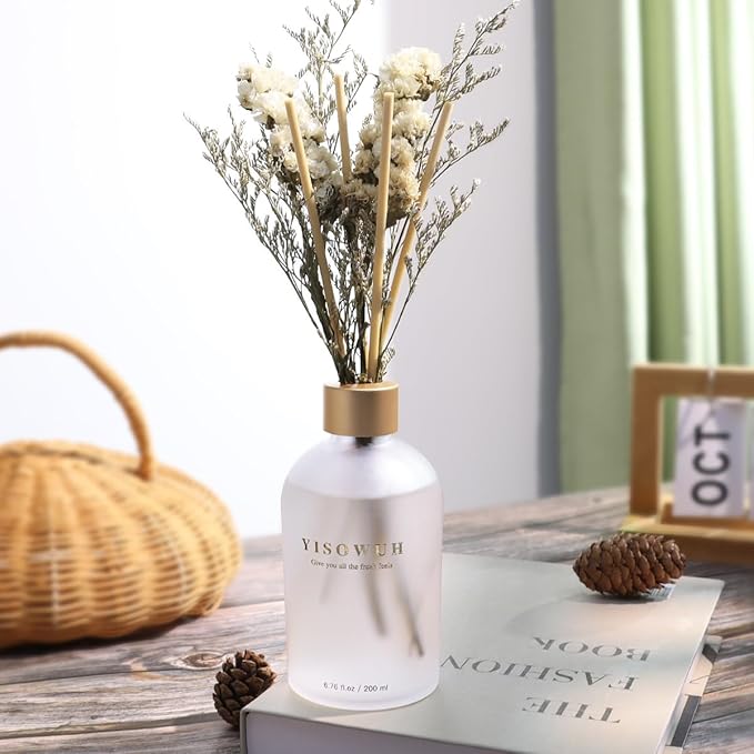 Reed Diffuser - Jasmine Tea 6.76oz（200ml） 2 Packs Flower Essential Oil Reed Diffuser Set with 16 Sticks - Long Lasting Fragrance for Home Bedroom Bathroom Room Shelf Decor